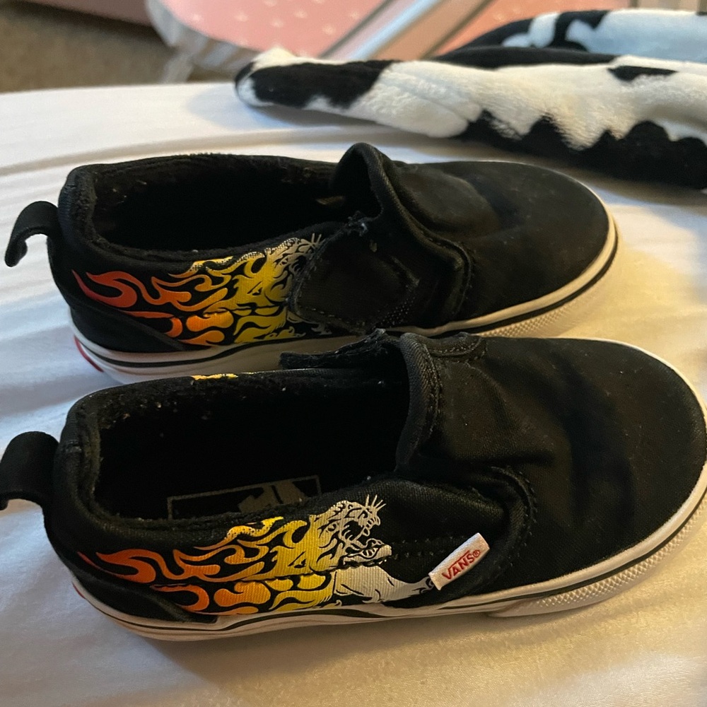 Vans Black and Orange Flame Sneakers